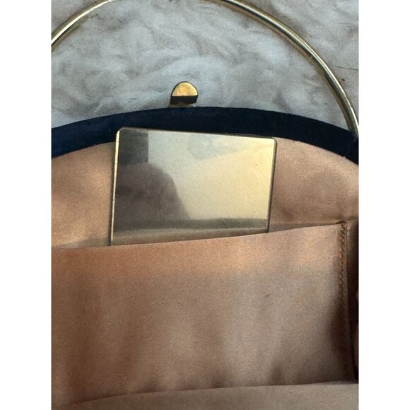 Vintage Ingber Navy Blue Velvet Handbag Purse with Gold Metal Hoop Handle - Picture 7 of 9